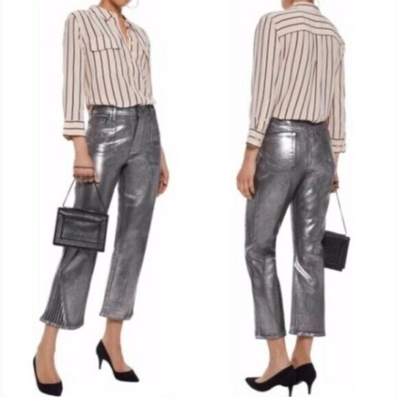 J Brand Selena Cropped Jeans Foiled chrome - Picture 1 of 10